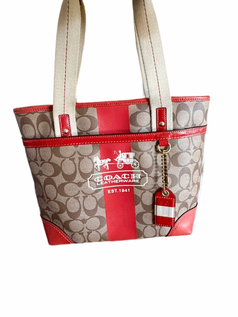 Coach Heritage Stripe Signature Tote- brown C canvas great condition ❤️ - Picture 1 of 16